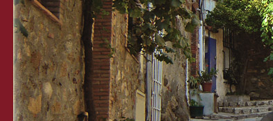 Grimaud, alt gepflasterte Treppe mit hübsch gesäumten Häusern im Licht der Sonne, Bild 3 von 6